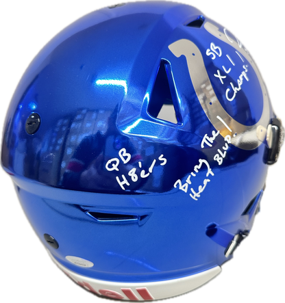 Robert Mathis "Super Bowl XLI" Mega Inscription: Full Size Indianapolis Mirror Blue Speed Authentic Football Helmet (JSA)