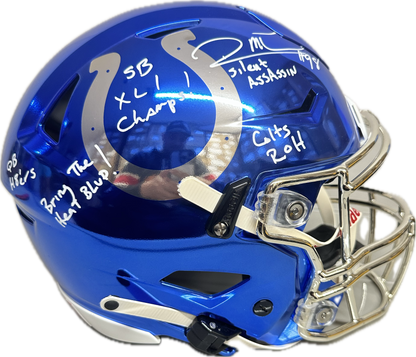 Robert Mathis "Super Bowl XLI" Mega Inscription: Full Size Indianapolis Mirror Blue Speed Authentic Football Helmet (JSA)