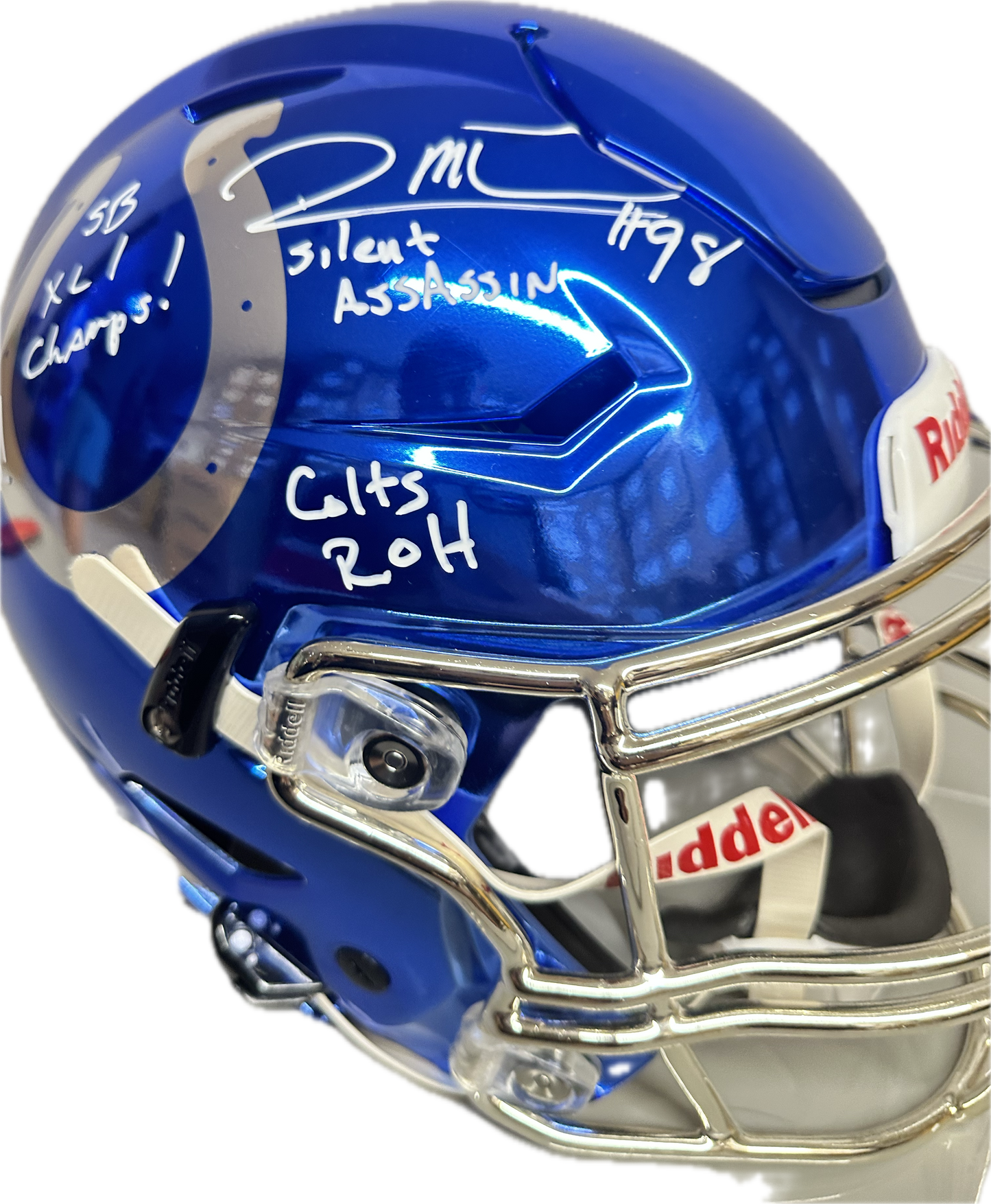Robert Mathis "Super Bowl XLI" Mega Inscription: Full Size Indianapolis Mirror Blue Speed Authentic Football Helmet (JSA)