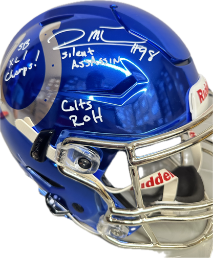 Robert Mathis "Super Bowl XLI" Mega Inscription: Full Size Indianapolis Mirror Blue Speed Authentic Football Helmet (JSA)