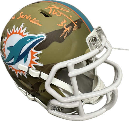 Ricky Williams "Salute to Service" Inscription Miami Signed White Mini Football Helmet (JSA)