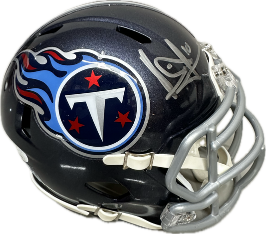 Vince Young Tennessee Blue Signed Mini Speed Football Helmet (PIA)