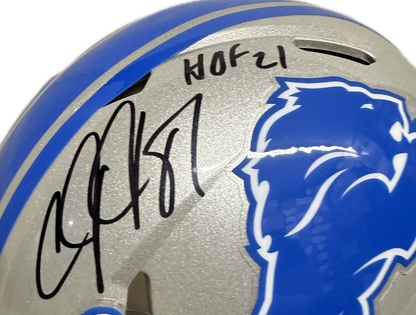 Calvin Johnson "HOF" Inscription Detriot Full Size Grey Football Helmet (JSA)