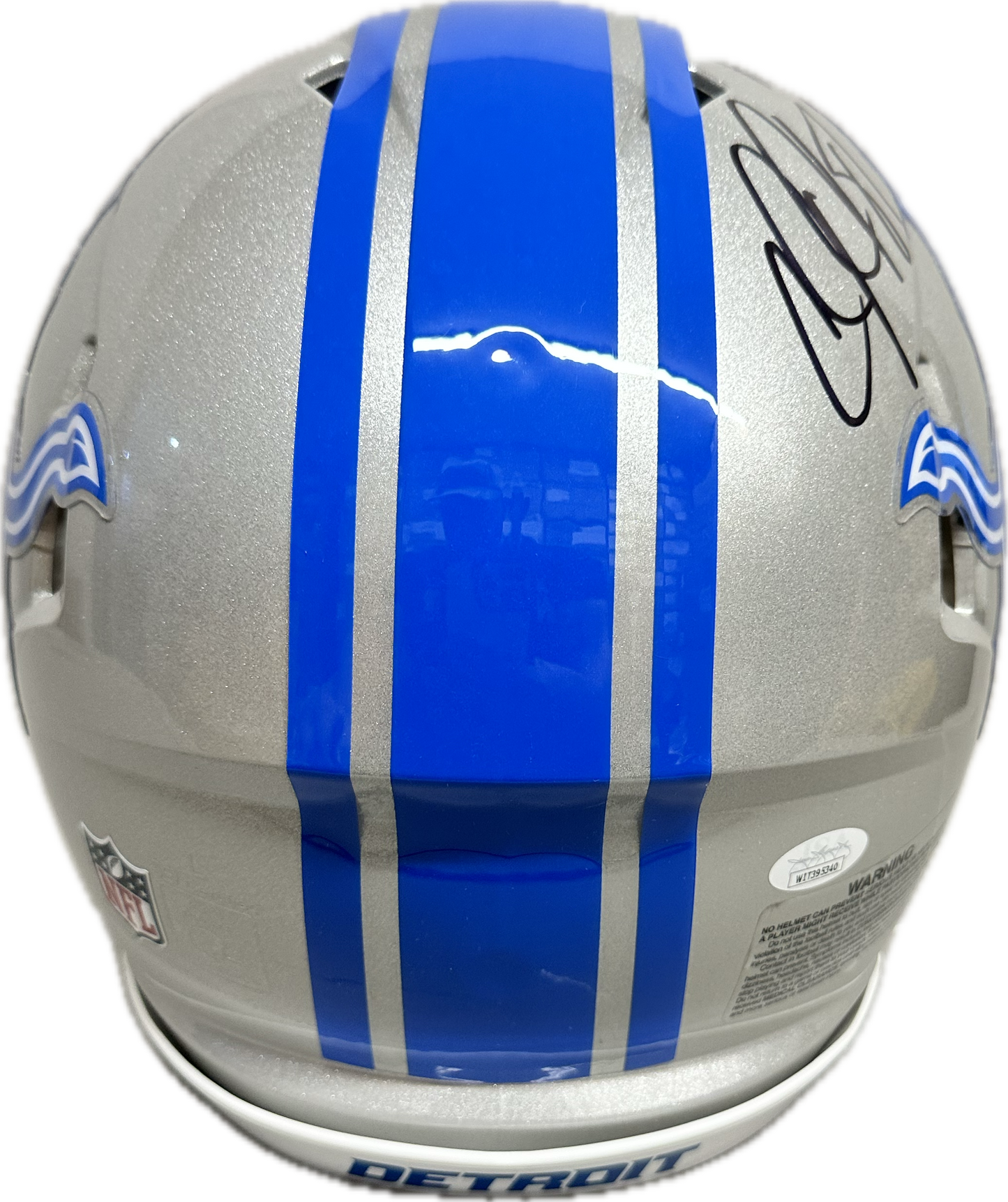 Calvin Johnson "HOF 21" Inscription Signed Detroit Full Size Grey Football Helmet (JSA)