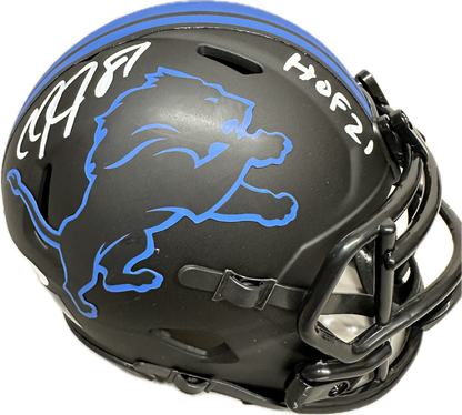 Calvin Johnson "HOF 21" Inscription Detroit Black Eclipse Signed Mini Football Helmet (JSA)