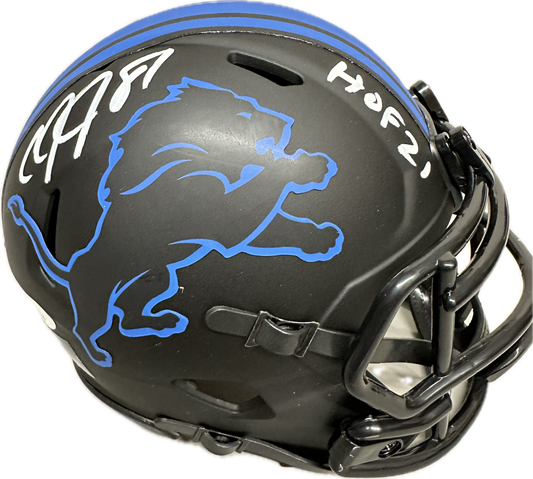 Calvin Johnson "HOF 21" Inscription Detroit Black Eclipse Signed Mini Football Helmet (JSA)