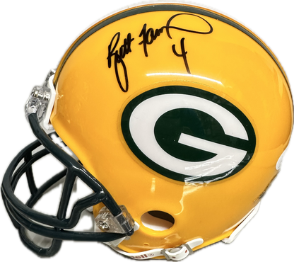 Brett Farve Signed Green Bay Yellow Mini Football Helmet (JSA)