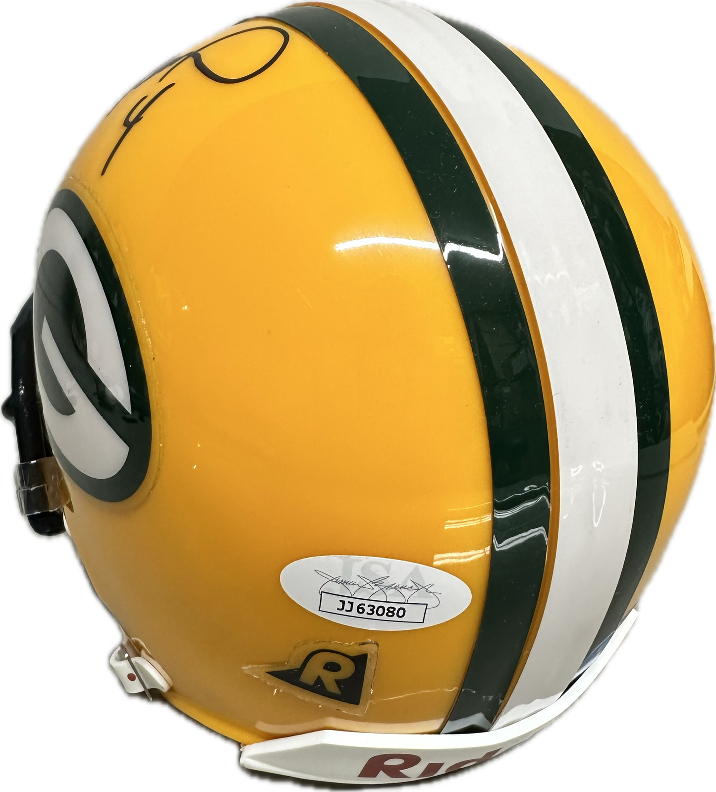 Brett Farve Signed Green Bay Yellow Mini Football Helmet (JSA)