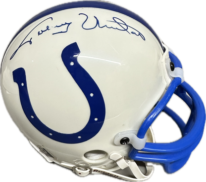 Johnny Unitas Indianapolis White Mini Football Helmet (JSA)