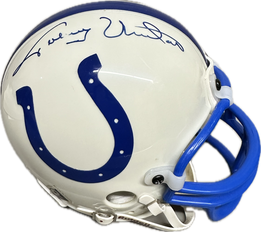 Johnny Unitas Indianapolis White Mini Football Helmet (JSA)