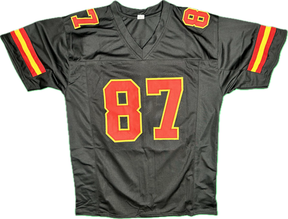 Travis Kelce Custom Kansas City Black Signed Football Jersey (JSA)