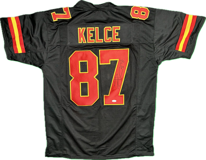 Travis Kelce Custom Kansas City Black Signed Football Jersey (JSA)