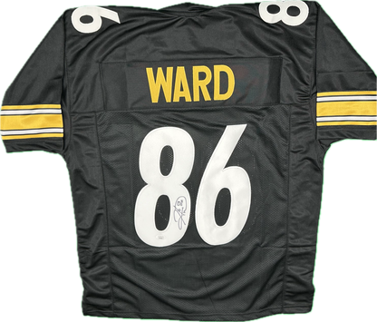 Hines Ward Autographed Custom Pittsburgh Black Football Jersey (JSA)