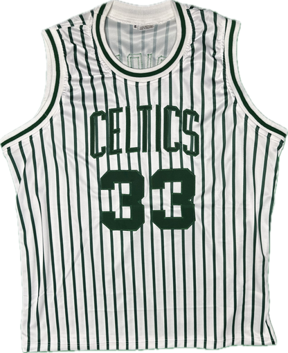 Larry Bird Autographed Custom Pinstrupe Boston Signed Jersey (PIA/JSA)