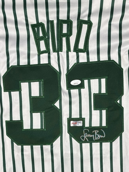 Larry Bird Autographed Custom Pinstrupe Boston Signed Jersey (PIA/JSA)
