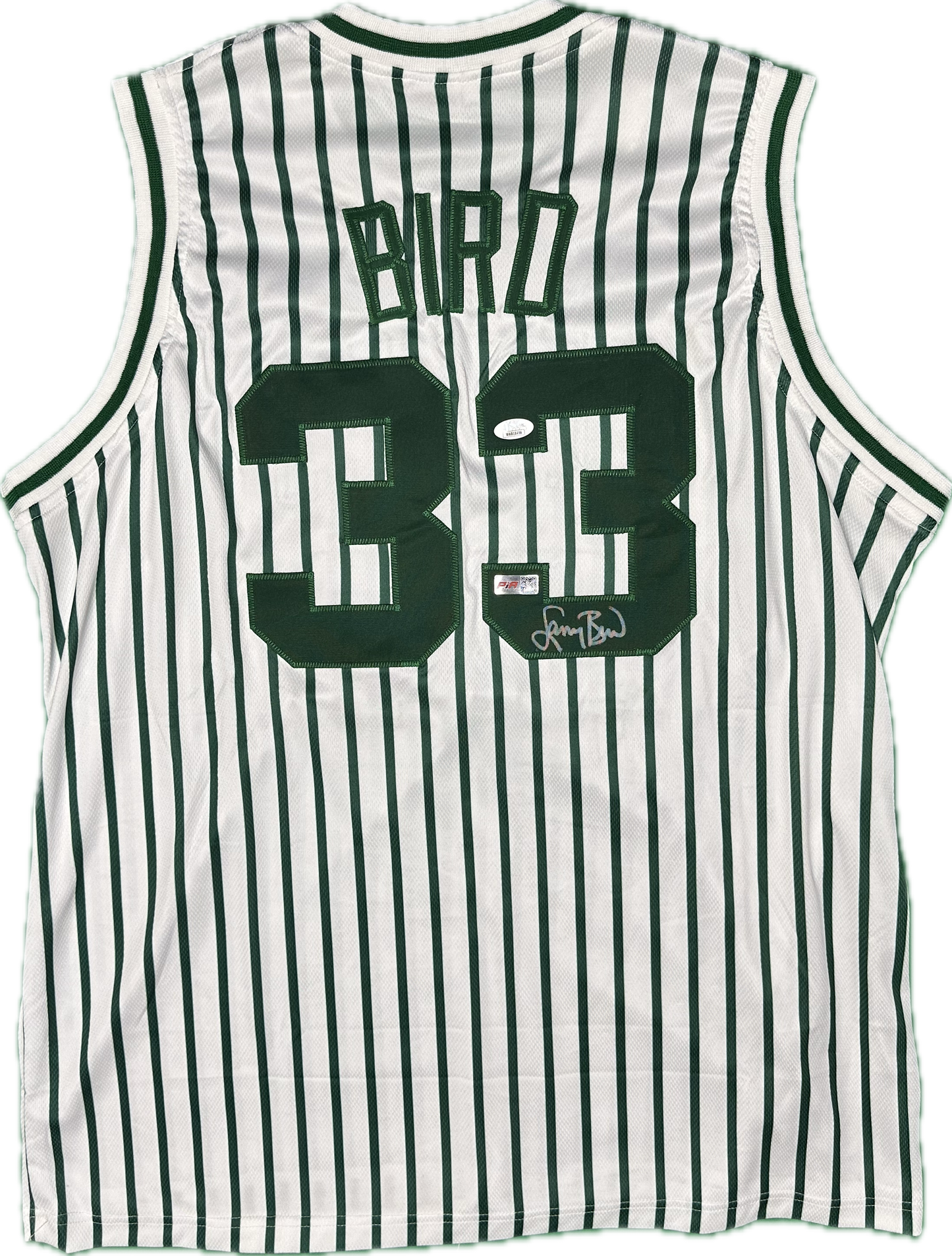 Larry Bird Autographed Custom Pinstrupe Boston Signed Jersey (PIA/JSA)