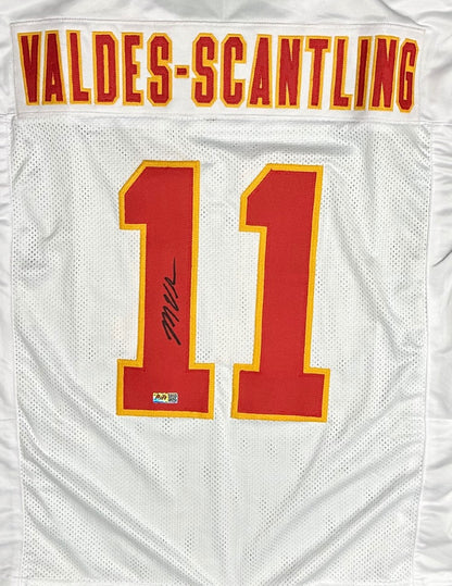 Marquez Valdes Scantling Signed White Super Bowl Chiefs Custom Autographed Football Jersey (PIA)