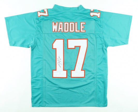 Jaylen Waddle Signed Miami Custom Autographed Teal Football Jersey (PIA/JSA)