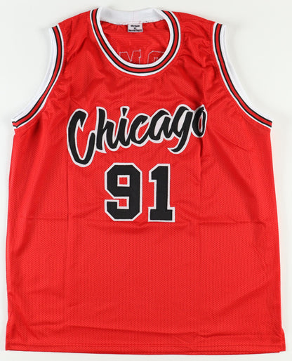 Dennis Rodman Red Custom Chicago Autographed Basketball Jersey (PIA)