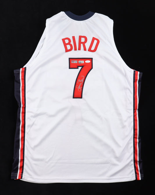 Larry Bird White Custom Team USA Autographed Basketball Jersey (PIA/JSA)