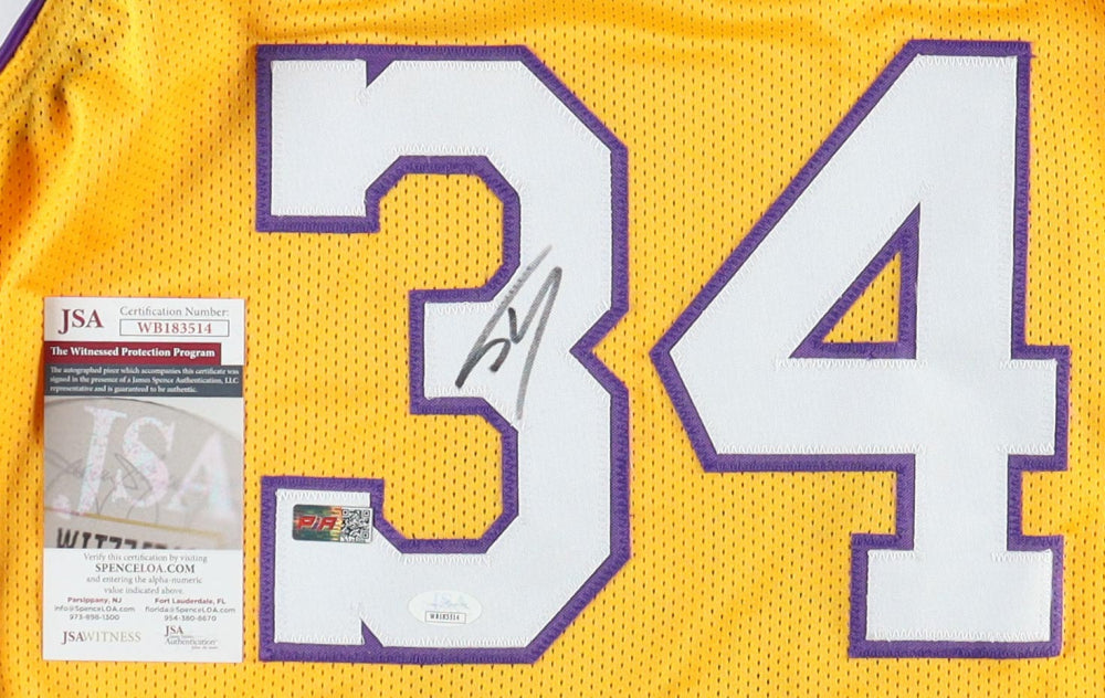 Shaquille O'Neal Signed Lakers Jersey Autographed Basketball Jersey (PIA/JSA) Yellow