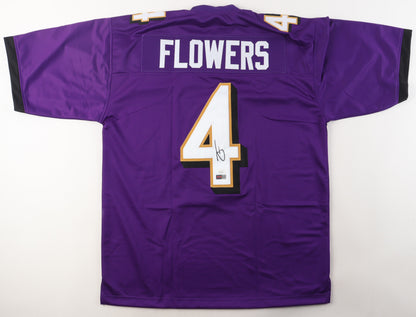 Zay Flowers Signed Baltimore Custom Football Jersey Purple  (PIA)