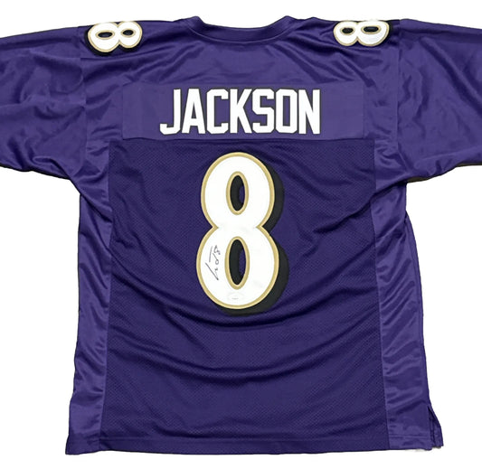 Lamar Jackson Custom Baltimore Purple Autographed Football Jersey (JSA)