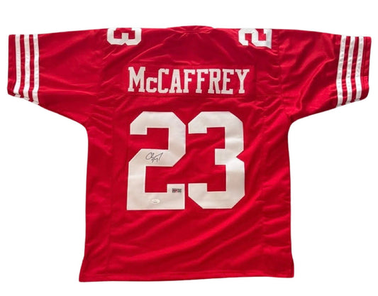 Christian McCaffrey Signed San Francisco 49ers Custom Red Football Jersey (PIA)